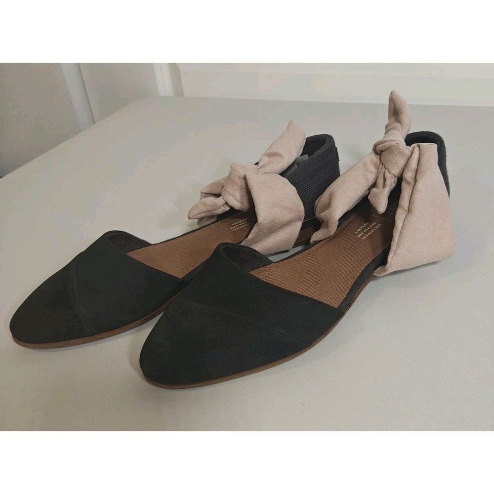 TOMS Women's 6.5 Black Pointed Toe D'Orsay Flats Blush Ankle Wrap Tie Shoes